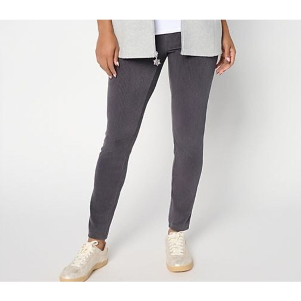 Quacker Factory Med Graphite Gray Cordoroy Flat Waistband Jegging A671325 NWOT